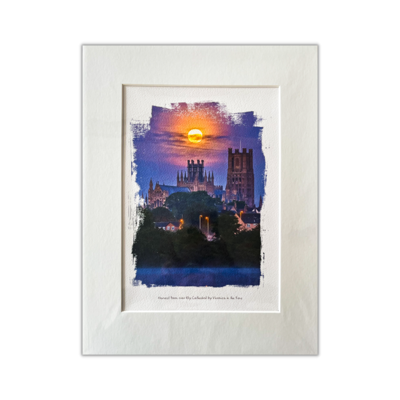 Harvest Moon over Ely Cathedral by Veronica in the Fens Print
